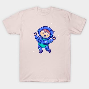 Cute Boy Wearing Astronautsuit Cartoon T-Shirt